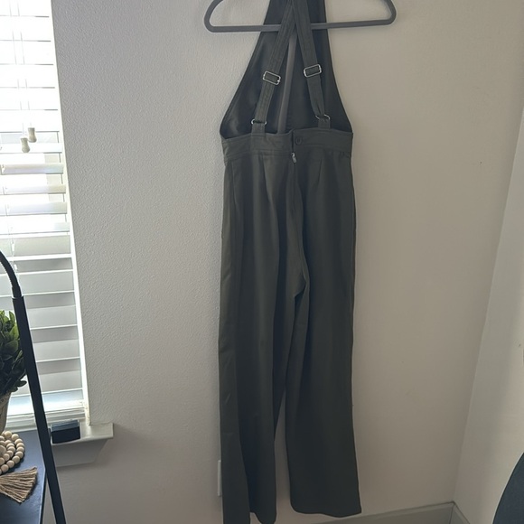 Sincerely Jules Jumpsuit military Green Plunge Front Halter Zip Up jumpsuit Sz S - Picture 6 of 10